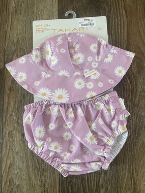 Tahari Pink Daisy Sun Hat & Swim Bloomers Set